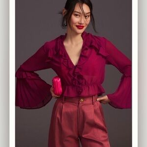 Anthropologie Sheer V-Neck Blouse